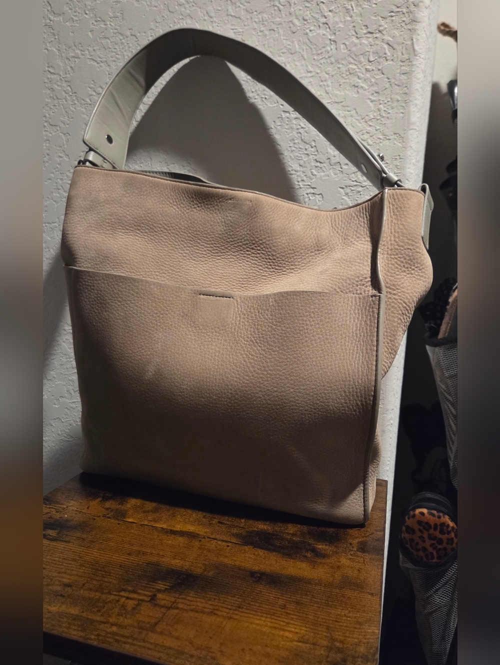 All Saints Mushroom Grey Pebbled Leather Shoulder Bag